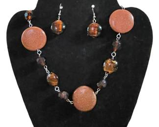 Burnt Orange Ceramic Necklace and Earrings