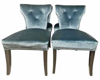 4 Wingback Blue Velvet Dining Chairs
