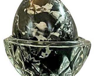 Black Marble Egg w Crystal Half Egg Holder