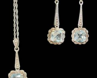 925 Blue Topaz Necklace and Earrings