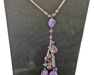 Purple Stone and Silver Toned Drop Necklace