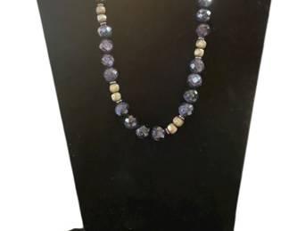 18 Royal Blue and Gold Beaded Necklace