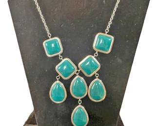 Teal Stones with Silver Tone Drop Necklace
