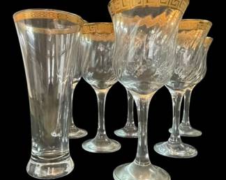 7 Gold Rimmed Stemware and Glasses
