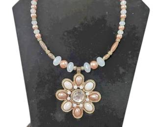 White and Cream Beaded Choker wDrop Flower