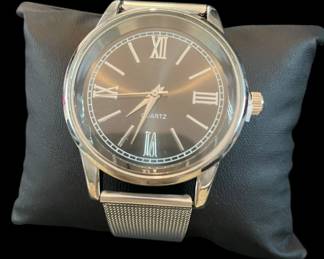 Mens Black and Silver Toned Watch