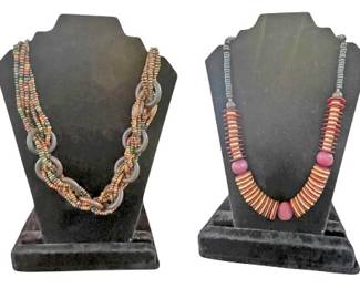 2 Colorful Chunky Wood Beaded Necklaces