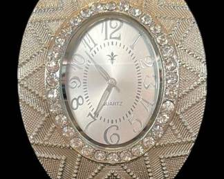 Silver Toned Etched Bracelet Watch