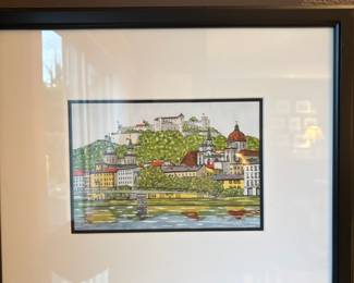 Framed & Matted Watercolor of Salzburg, Austria - Signed Grands