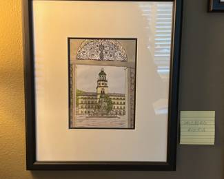 Framed & Matted Ink & Watercolor of Salzburg Residenz in Salzburg, Austria