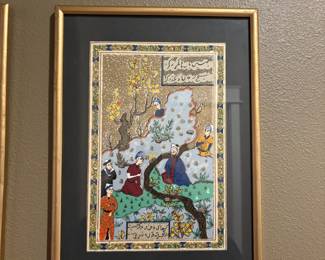 Framed & Matted Persian Silk Paintings of Stories from the Quran