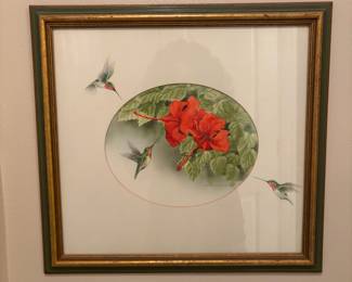 1983 Framed & Matted Hummingbird Watercolor by Mary Osteray