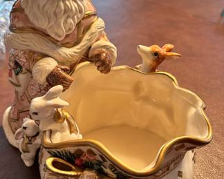 Fitz and Floyd "Snowy Woods" Santa Themed Candy Dish