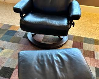 Ekornes Stressless Black Leather Lounge Chair & Ottoman