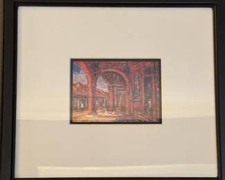 Framed & Matted Alleyway Painting by San-lang Yang