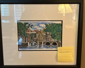 1992 Amsterdam Smallest Gallery Framed & Matted Watercolor Print of Amsterdam City View