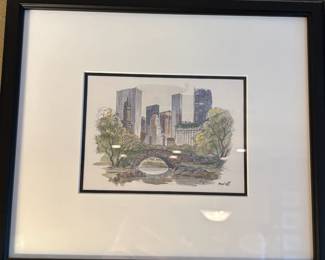 Framed & Matted Watercolor Print "Central Park, New York City" by Mostoff