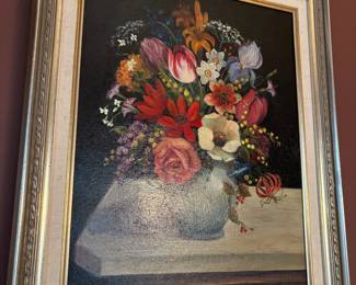 Framed Floral Bouquet Still Life Oil Painting by Karen Winberg Morisset