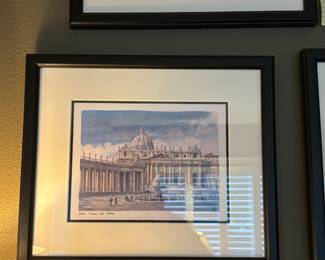 Framed & Matted Watercolor Print of Vatican City - Signed MR