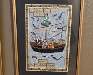 Framed & Matted Persian Silk Paintings of Stories from the Quran