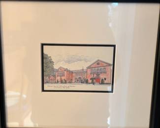 Framed & Matted Etching Print of National Baseball Hall of Fame and Museum in Cooperstown, New York