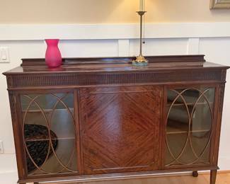 Regency Style Side Board with Leaded Glass Doors