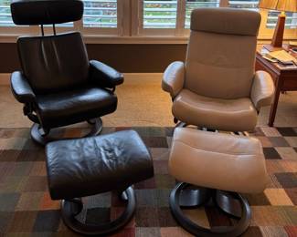 Ekornes Stressless Black Leather Lounge Chair & Ottoman, Costco Tan Stressless Lounger & Ottoman