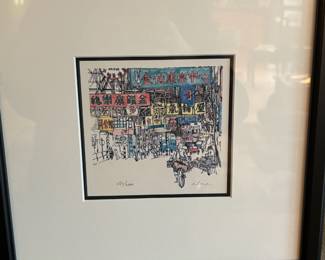 Framed & Matted Pop Art Ink Drawing of Hong Kong Street Scene by M. Lana