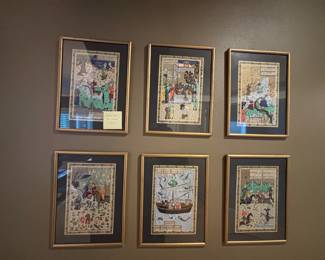 Framed & Matted Persian Silk Paintings of Stories from the Quran