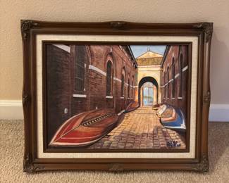 2003 Framed Painting "Venetian Canal Alley" by Hiko