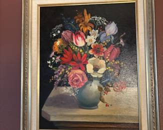 Framed Floral Bouquet Still Life Oil Painting by Karen Winberg Morisset