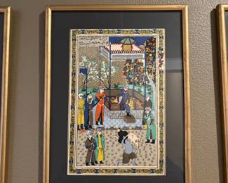 Framed & Matted Persian Silk Paintings of Stories from the Quran
