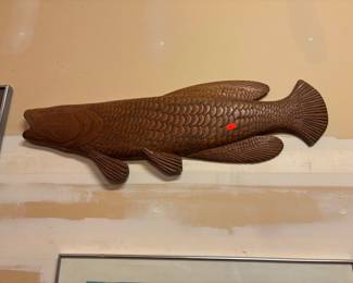 Carved Wood Fish Wall Mount Sculpture