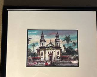 1997 Framed & Matted Watercolor "Our Lady Of Brazil Church In São Paulo" by Edison
