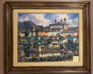 Framed Oil Painting "Ouro Preto, Brazil" by Milton Passos