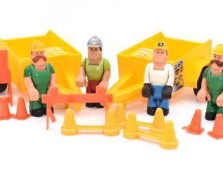 Pair of 1983 Fisher Price Pull Behind Trailers with accessories and people