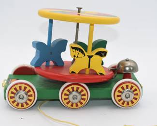 Vintage Wooden BRIO Carousel Horse Merry Go Round Pull Toy