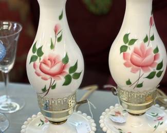 Painted Milk Glass Lamps