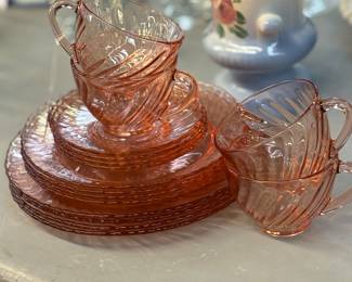 Arco Pink Rosalind Swirl Depression Glass 16 pieces