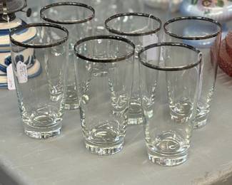 Fostoria silver rim drinking glasses
