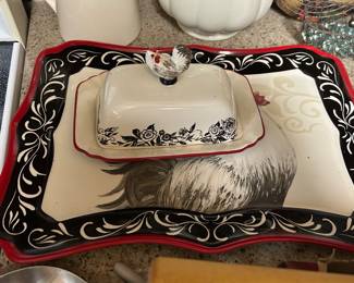 retired cracker barrel Rooster ceramic items