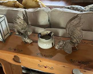 heavy brass rooster set