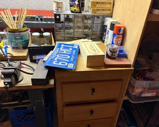 License plates, tools and cleaning products