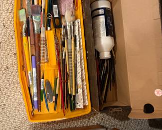 Acrylic paints and brushes. 