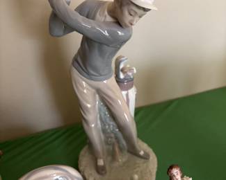 Llardo Golfer figurine, small Lladro clock