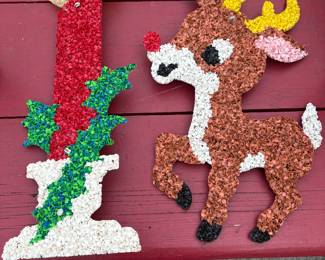 Vintage melted plastic candle and reindeer