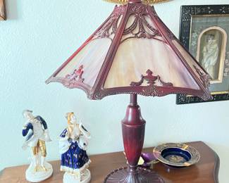 several stained glass lamps