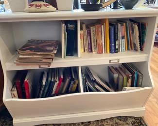 Wood multi-use shelving unit. Great for a nursery, library, toy room, etc. $75 + tax.
