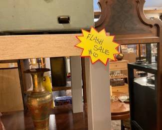 Small grey, participle board side table/platform. $10 + tax.