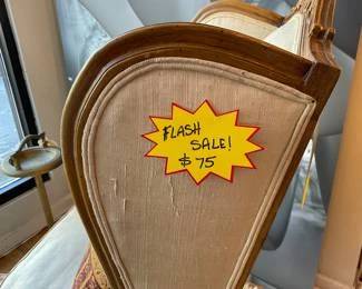 Antique, French Provincial winged and linen chair. $75 + tax